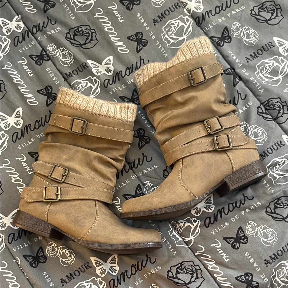 JustFab Brown Ankle Boots with Buckle Detail